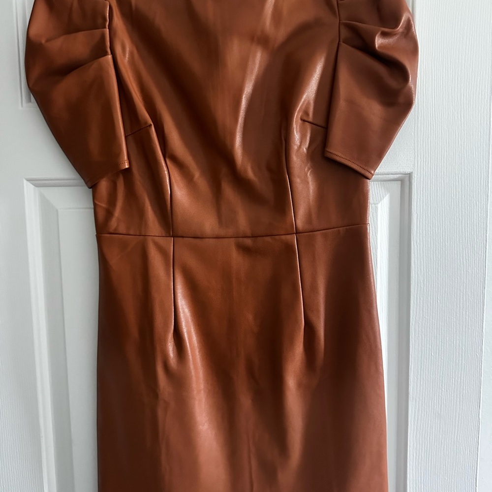 TCEC Faux Leather Long Sleeve Dress in Rust